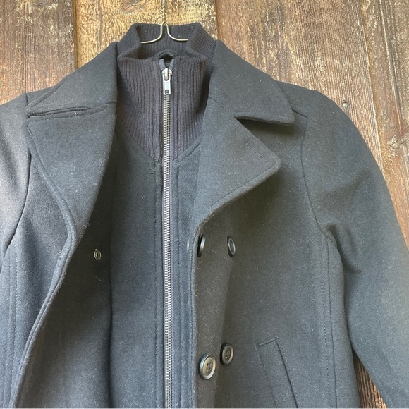 Double Breasted Black Wool Jacket Winterweight Full Lined Zipper & Snap … - Picture 6 of 13